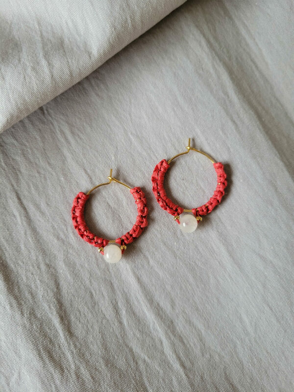 Gemstone Raffia Earrings - Stainless steel wire hoop