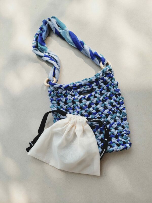 Crochet shoulder bag, t-shirt yarn bags, minimalist, boho bag crossbody-Sea blue