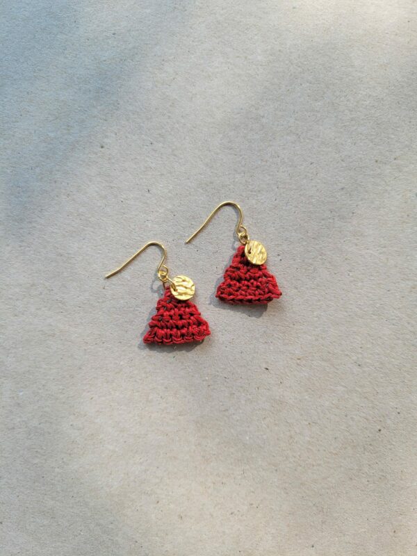 Raffia triangle BOHO Earrings - Stainless steel - Red