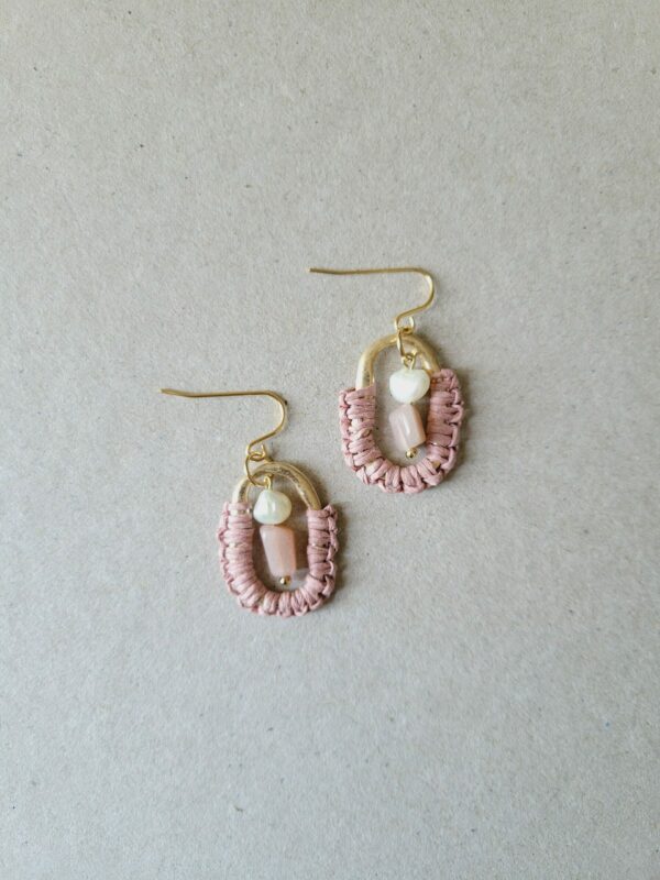 Vibrant Gemstone Raffia Earrings - Oval Shaped, Stainless Steel-Pink Statement Jewelry