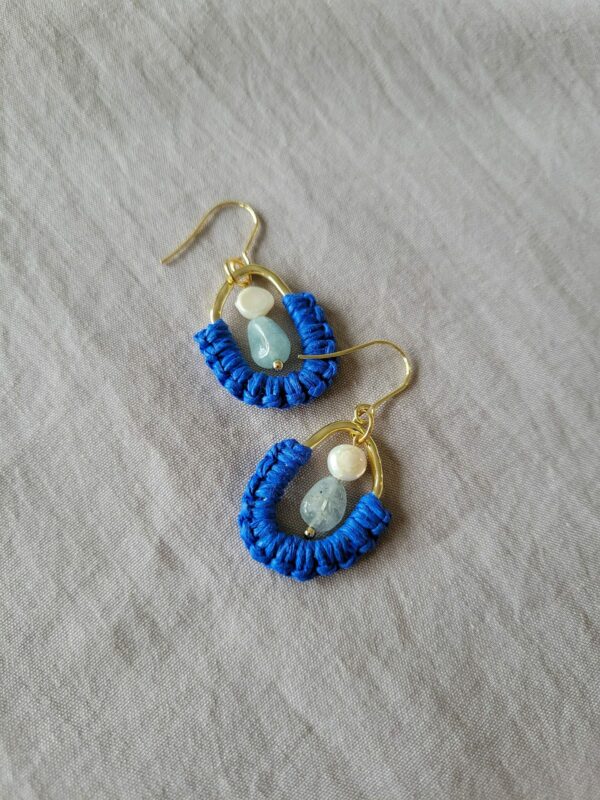 Vibrant Gemstone Raffia Earrings - Oval Shaped, Stainless Steel-Blue Statement Jewelry