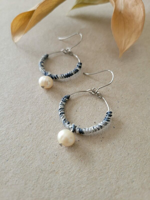 Handmade Pearl Raffia Braided Earrings with Stainless Steel Fish Hook Closure - Unique Round Jewelry