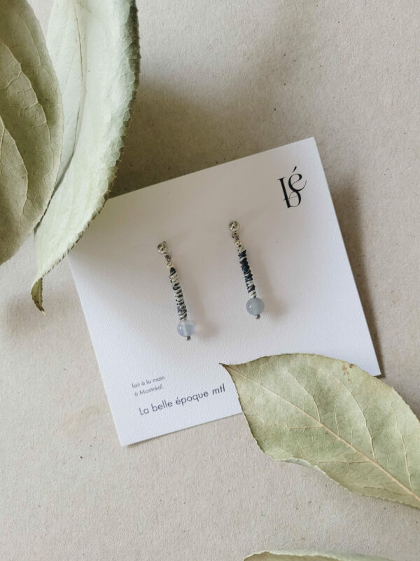 Minimalist Raffia Stick Earrings with Gemstone Accent, Stainless steel studs-Silver